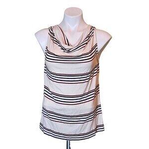Anthropologie Pure Good Striped Cowl Neck Casual Sleeveless Tank Top White Small